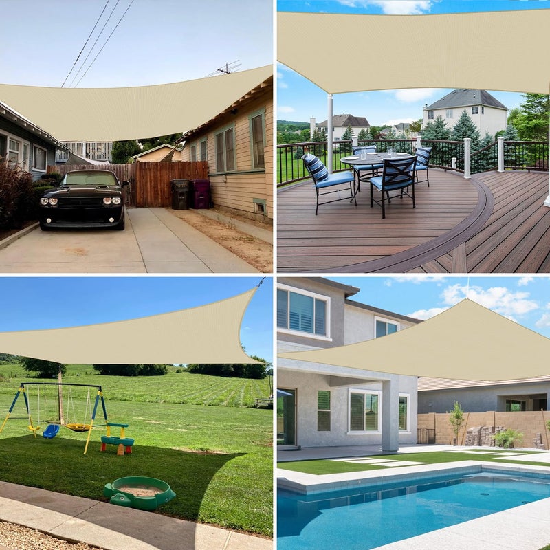 EK شراع ظل شمس E&K شروق الشمس 10' x 12' مستطيل غطاء ظل حجب الأشعة فوق البنفسجية للفناء الخلفي والحديقة الخارجية (بيج) - Image 2